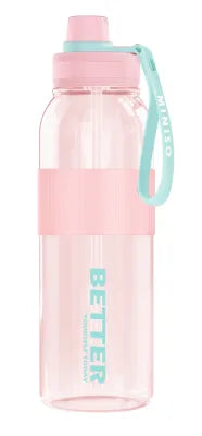 Outdoor Sports Plastic Bottle with Straw and Strap 1000mL(Pink)