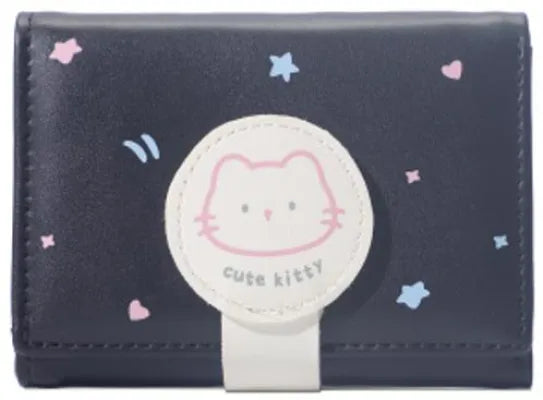 Cat Buckle Short Tri-Fold Women's Wallet(Black)