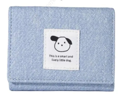 Dog Short Tri-fold Denim Wallet(Blue)