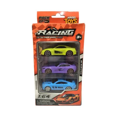 Miniso Metal Free Wheel Cars Pack of 3(GR+BL+PP)