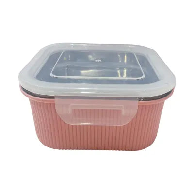 Miniso Microwave safe striped square box- 800ml(Pink)