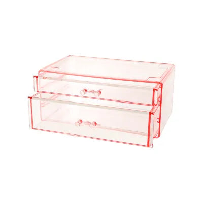 Double-layer Jewelry Storage Box with Drawers (L) (Pink)