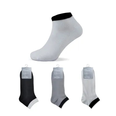 Classic Contrast Color Odor Control Mens Ankle Socks 3 Pairs (Basic Colors)