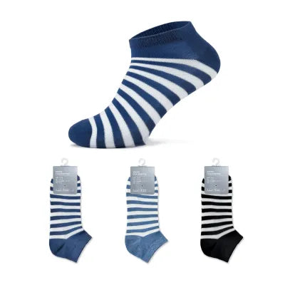 Classic Striped Odor Control Mens Ankle Socks 3 Pairs (Blue)