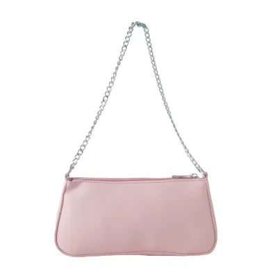 Solid Color Shoulder Bag with Chain (Pink)