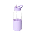 Plastic Water Bottle with Handle and Solid Color Sleeve (1000mL)(Purple)