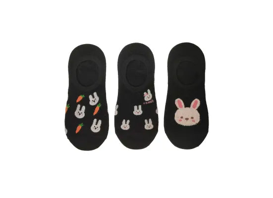 Animal Series Bunny No-Show Socks (3 Pairs)(Black)