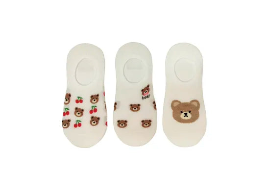 Animal Series Bear No-Show Socks (3 Pairs)(White)