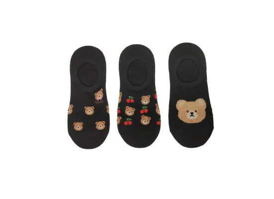Animal Series Bear No-Show Socks (3 Pairs)(Black)