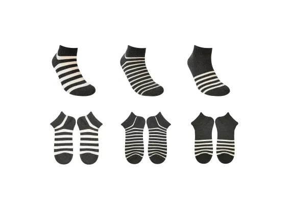 Mens Striped Ankle Socks (6 Pairs)(Gray)