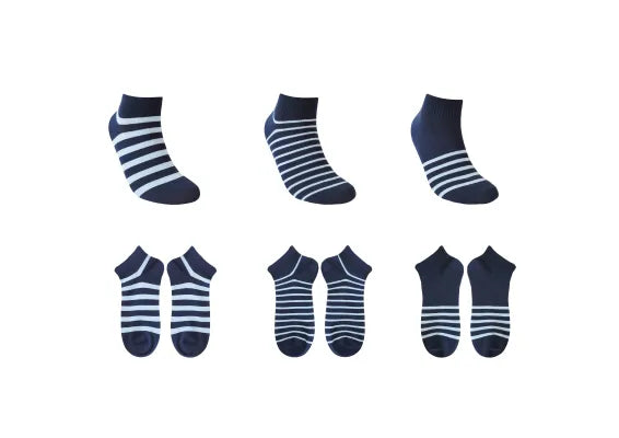 Mens Striped Ankle Socks (6 Pairs)(Blue)