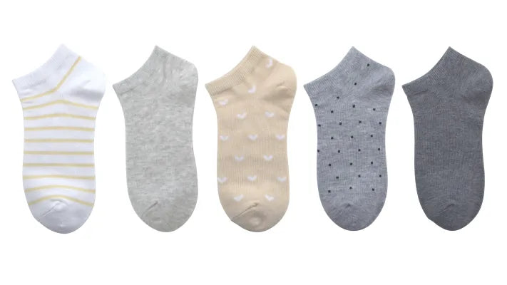 Womens Ankle Socks (5 Pairs)(Yellow & Gray)